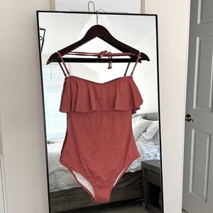 Eberjey Medium Pink Ruffle Halter-Strap One-Piece Swimsuit